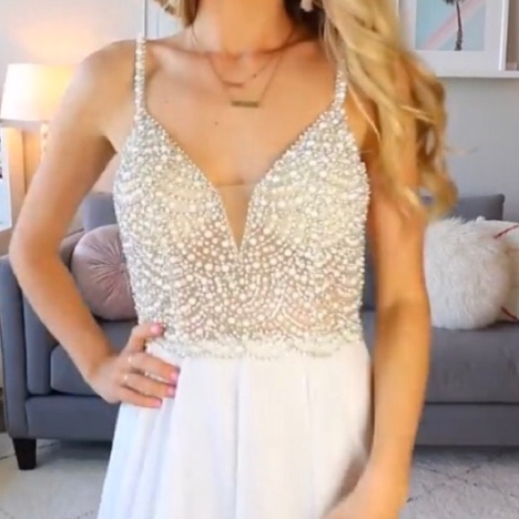 💙 True Love White Beaded Rhinestone Maxi Dress - Picture 8 of 16